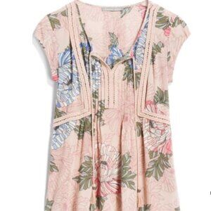 Daniel Rainn Cap Sleeve Pink Floral Tie Front Top Women XS